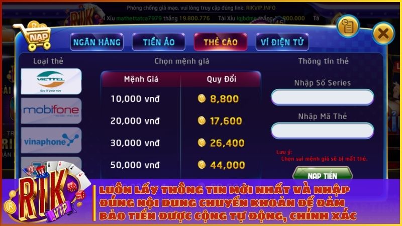 Hướng Dẫn Nạp Tiền RIKVIP Nhanh Chóng Và An Toàn Nhất 2026 3 Luôn lấy thông tin mới nhất và nhập đúng nội dung chuyển khoản để đảm bảo tiền được cộng tự động, chính xác